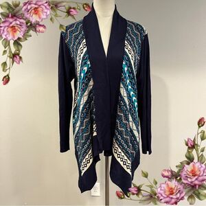 Tribal print long sleeve open asymmetrical cardigan size medium